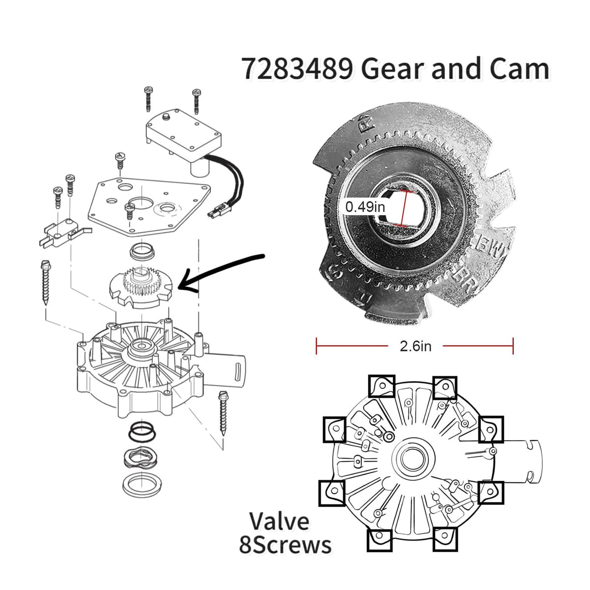 7384691 7286039 Water Softener Motor and Cam Gears Kit for High Flow Ferrous