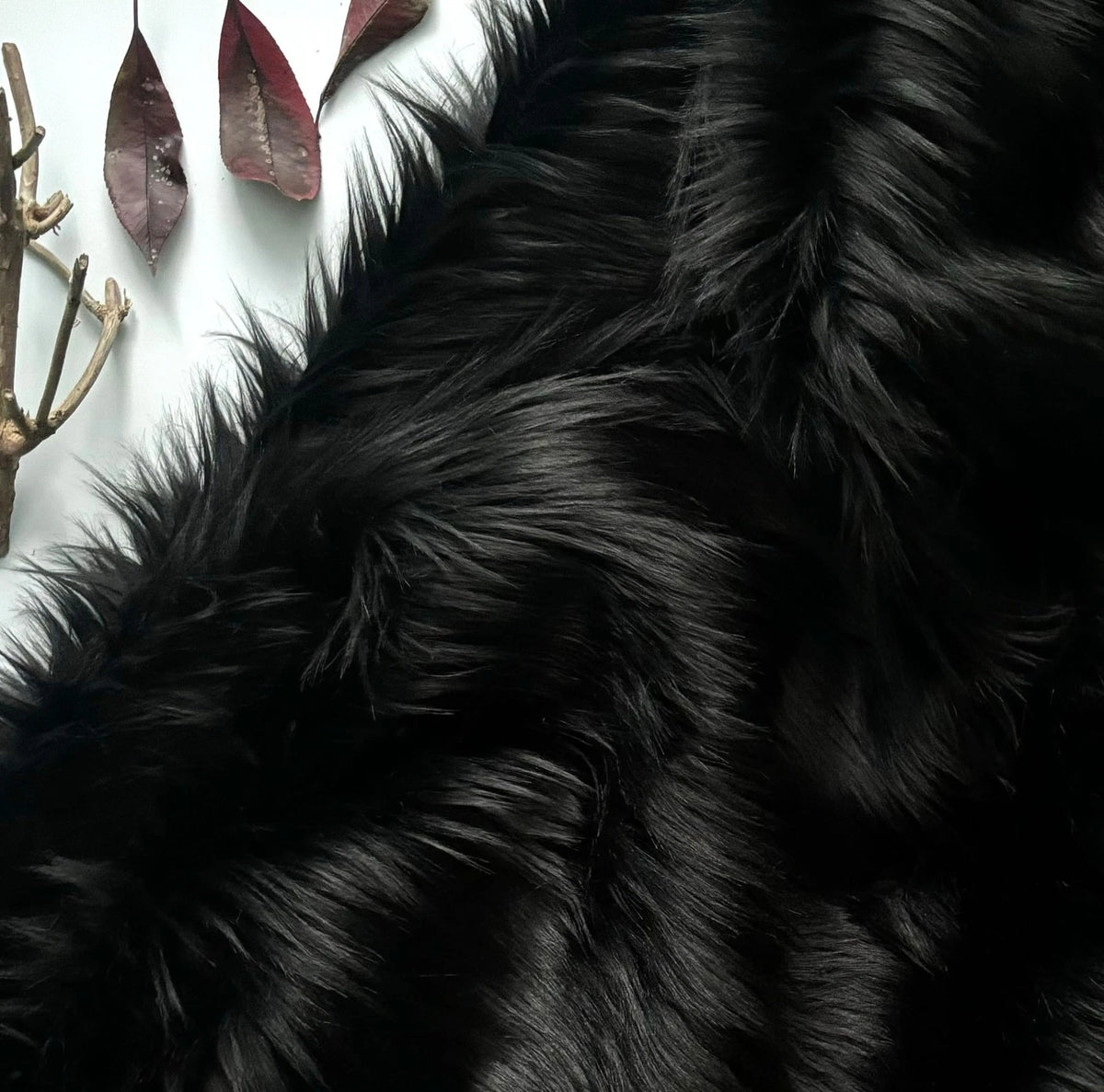 Bianna Noir Black Faux Fur Fabric – Shaveable, Thick, Cut from 60-Inch