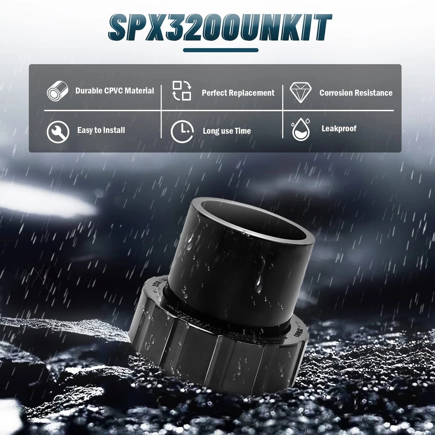 SPX3200UNKIT Union Connector Replacement Kit for Hayward Tristar, black