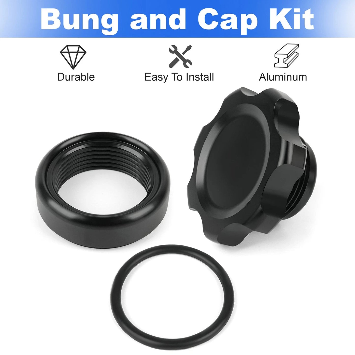 Fill Plug Cap Kit With Weld In Aluminum Bung 1-3/8" Opening , 1-1/2"-12 Threads