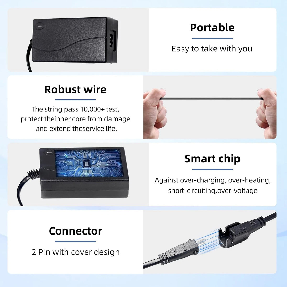 Universal Power Cord for Recliner Chair - 2-Pin 29V 2A Cord, Black