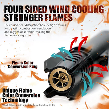 Camping Lighter, Torch Straight Flame Bright Fire Refillable Black