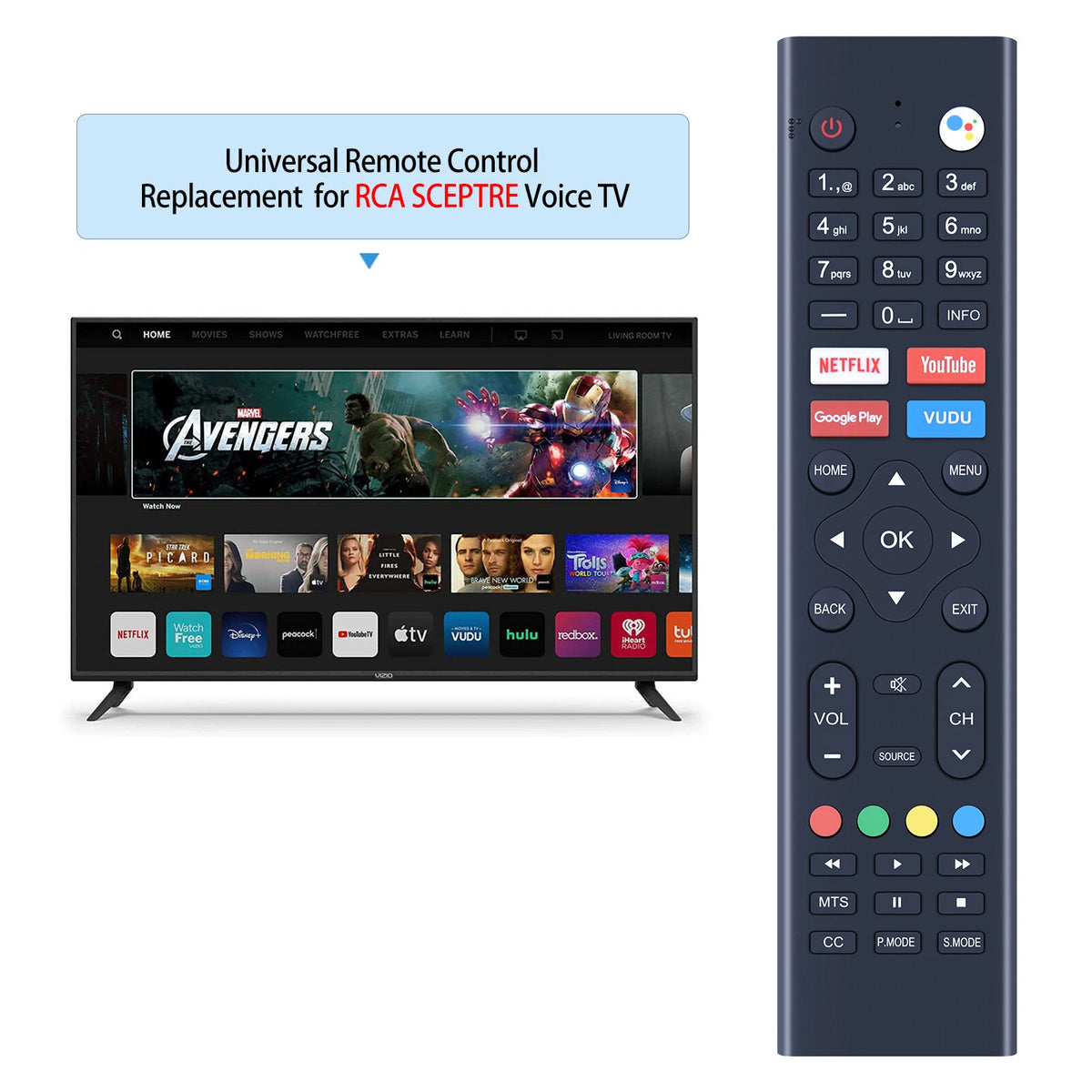 8142026670099K Voice Remote Control For Sceptre Android TV A322BV-SRC A515CV-UMC