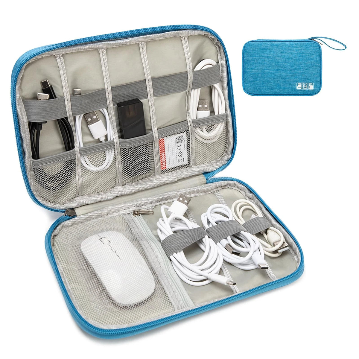 ZBEZBE Electronics Organizer Travel 9.45" L x 6.69" W x 1.18" H, sky blue