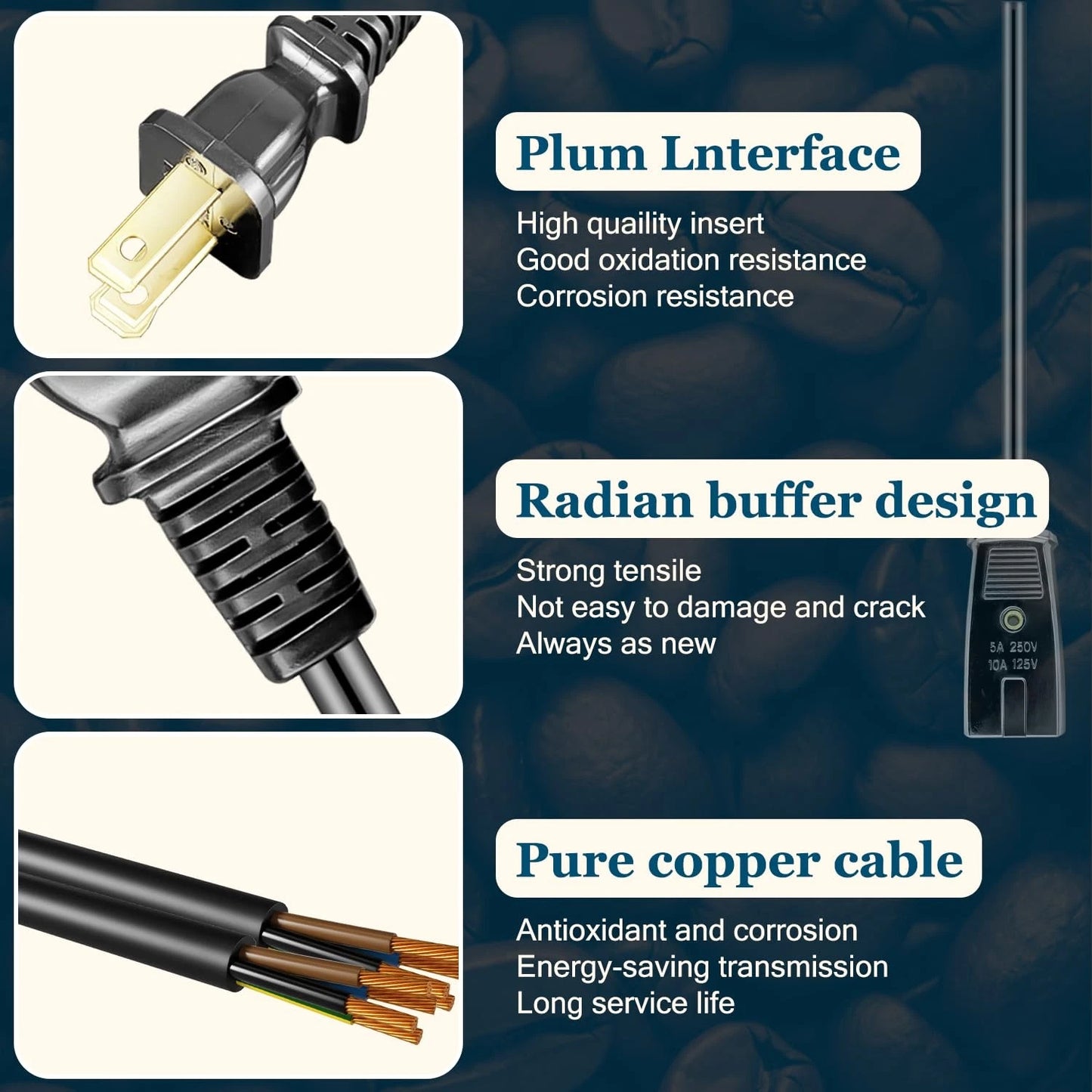 HASMX 6ft Power Cord for West Bend Coffee Urn 2 Pin 1/2 Inch 6ft, Black