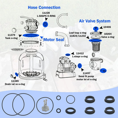 shiguan Sand Filter Pump Seal Gasket Replacement Kit Compatible with black