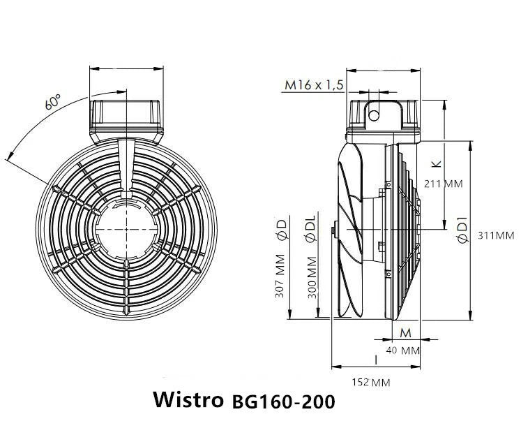 FLAI BG160-200 Wistro Fan P15.51.0396 IP66 230V Waterproof  Motor Fan