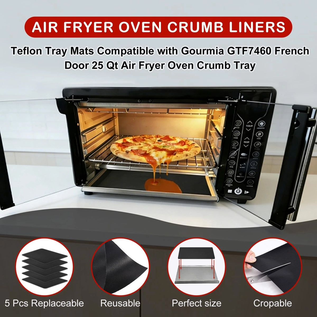 5 Pcs Reusable Air Fryer Crumb Tray Liners Liners, Black