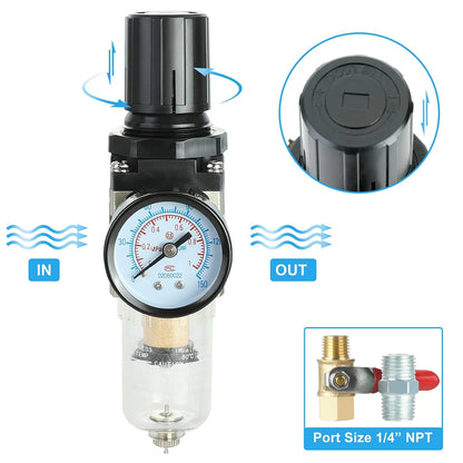 Hromee 1/4 Inch Air Compressor Filter Regulator Combo, 1/4" Manual, Black