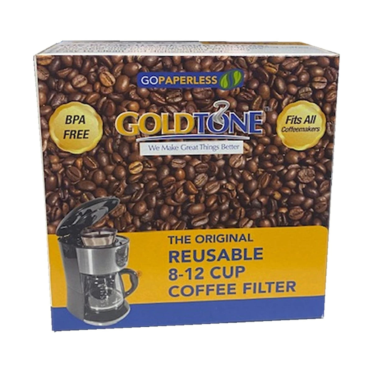 GOLDTONE Reusable 8-12 Cup Basket 1 Coffee Filter (8-12 Cup), Gold/Black