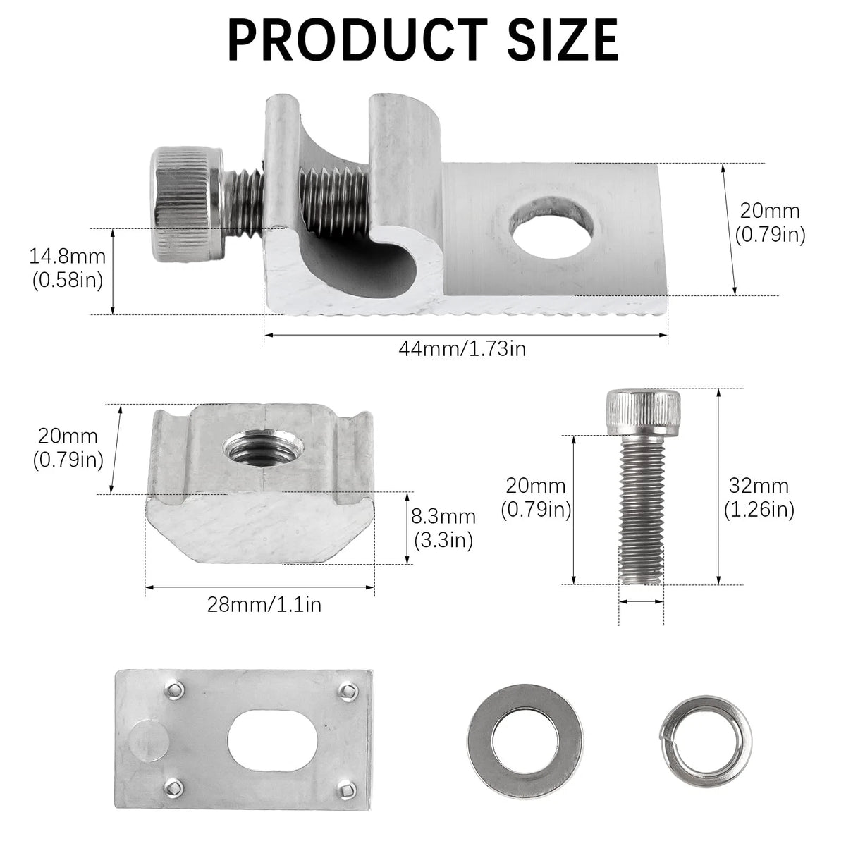 16 Pcs Solar Panel Grounding Lugs, Stainless Steel, Silver, Mount Silver