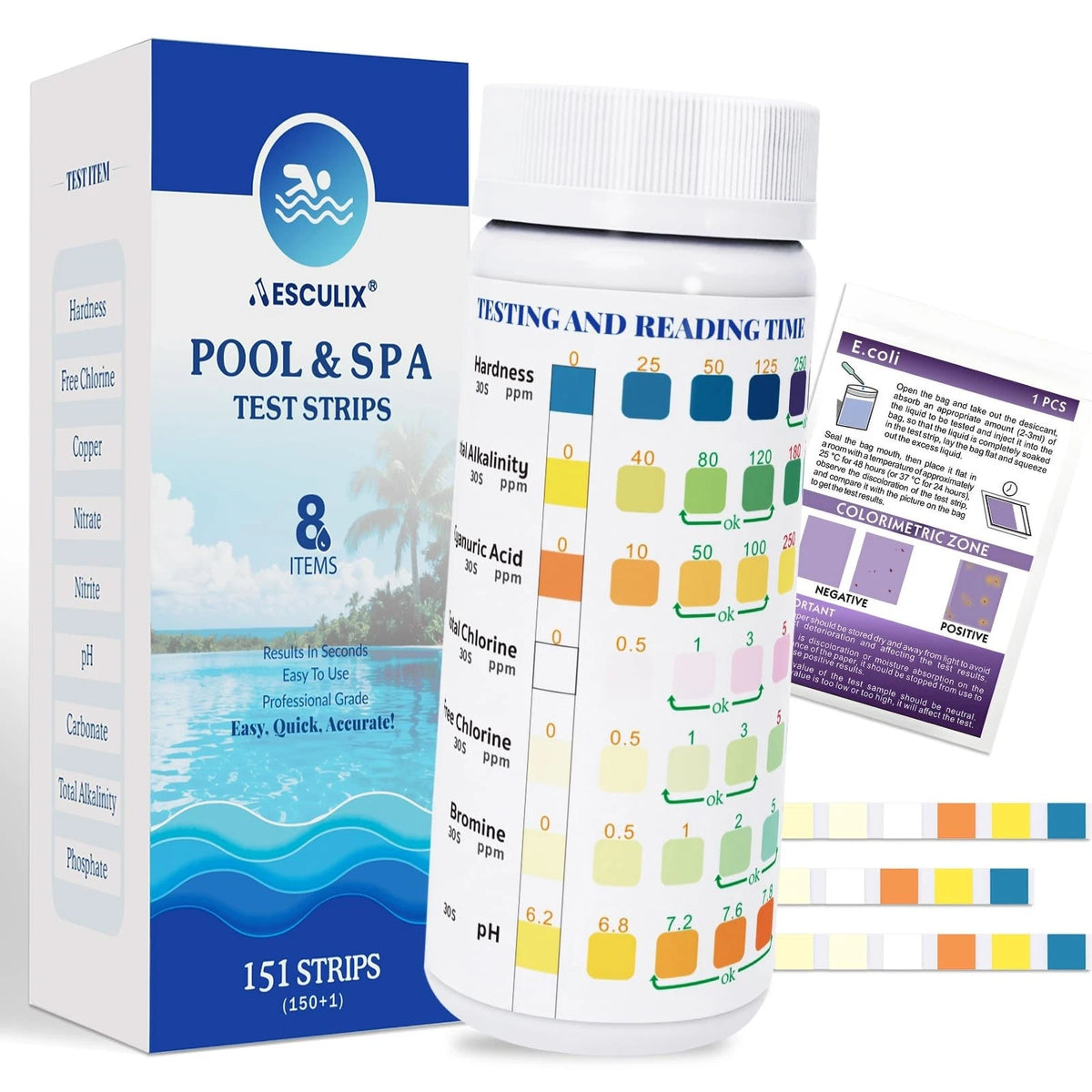 8-in-1 Pool Test Strips, 151 Strips Spa and Hot Tub Water Testing Kit, Pool...