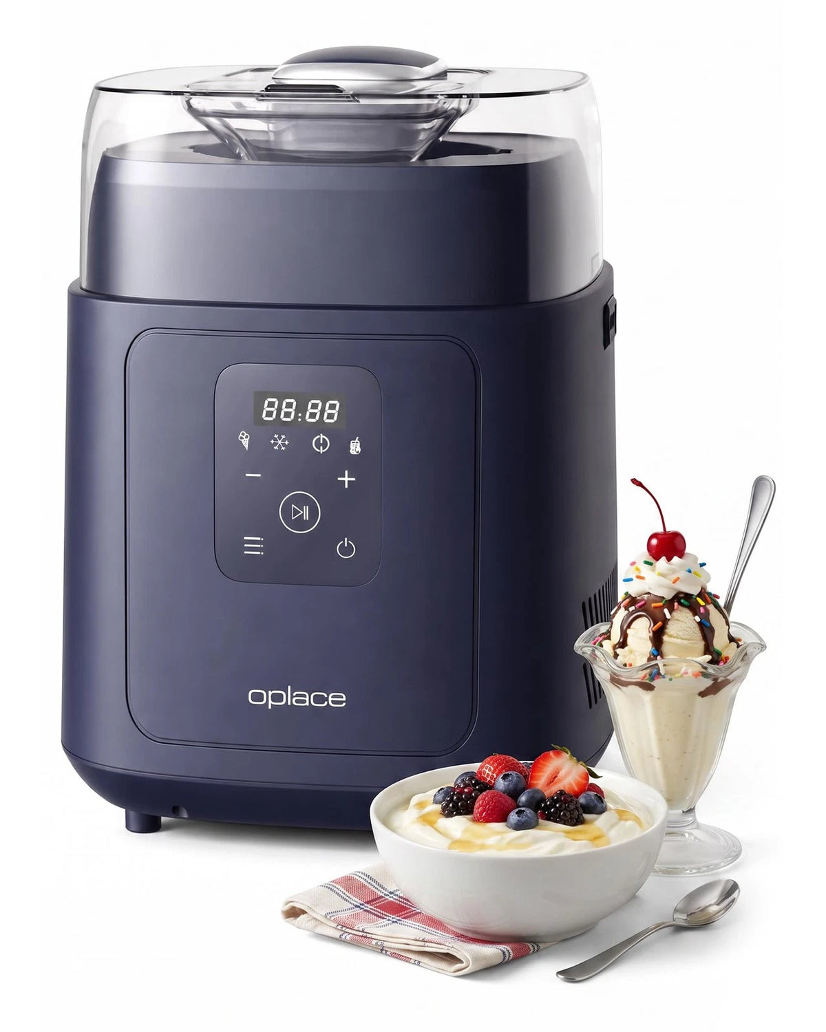 Oplace 4-in-1 Compressor Ice Cream Maker (1.0Qt), No 1.0Qt, Blue