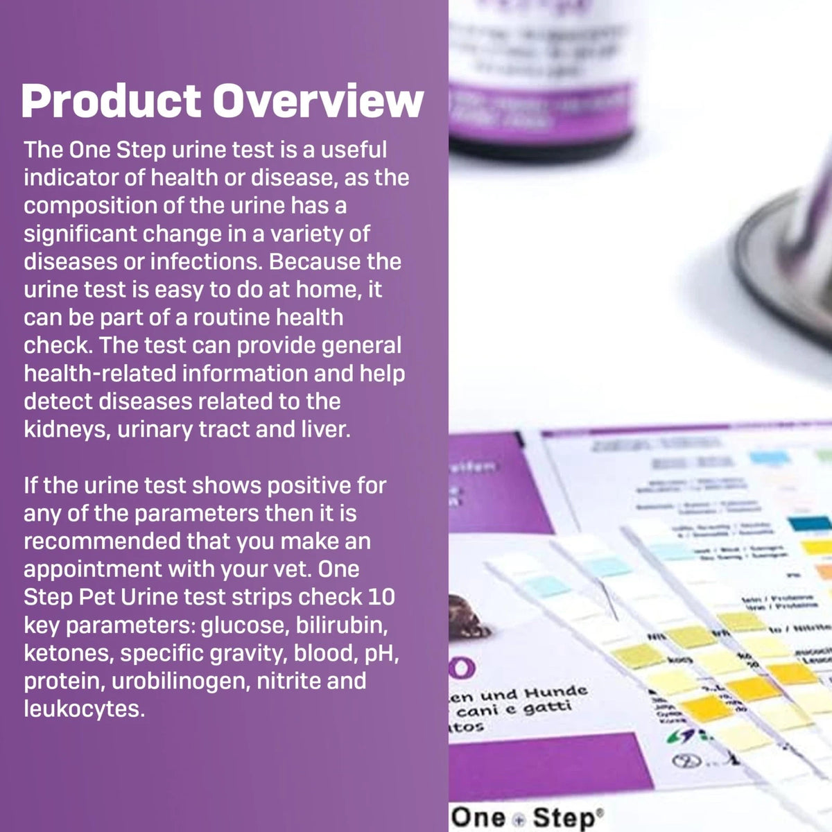 One Step Pet Urine Testing Strips, 5 x Urinalysis 10 5 Count (Pack of 1)