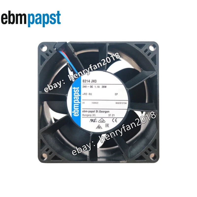 Ebmpapst 8214JH3 Axial Fan DC 24V 26W 1.1A 80*80*38MM 2-wire 112CFM Cooling Fan