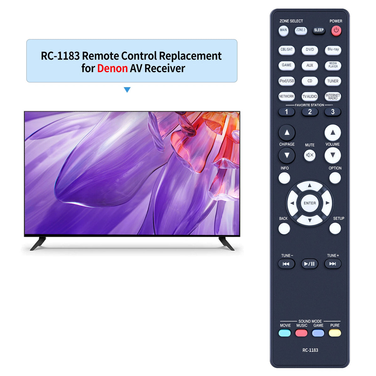 RC-1183 Remote Control For Denon AV Receiver AVR-E400 AVR-X2000 AVRX2000