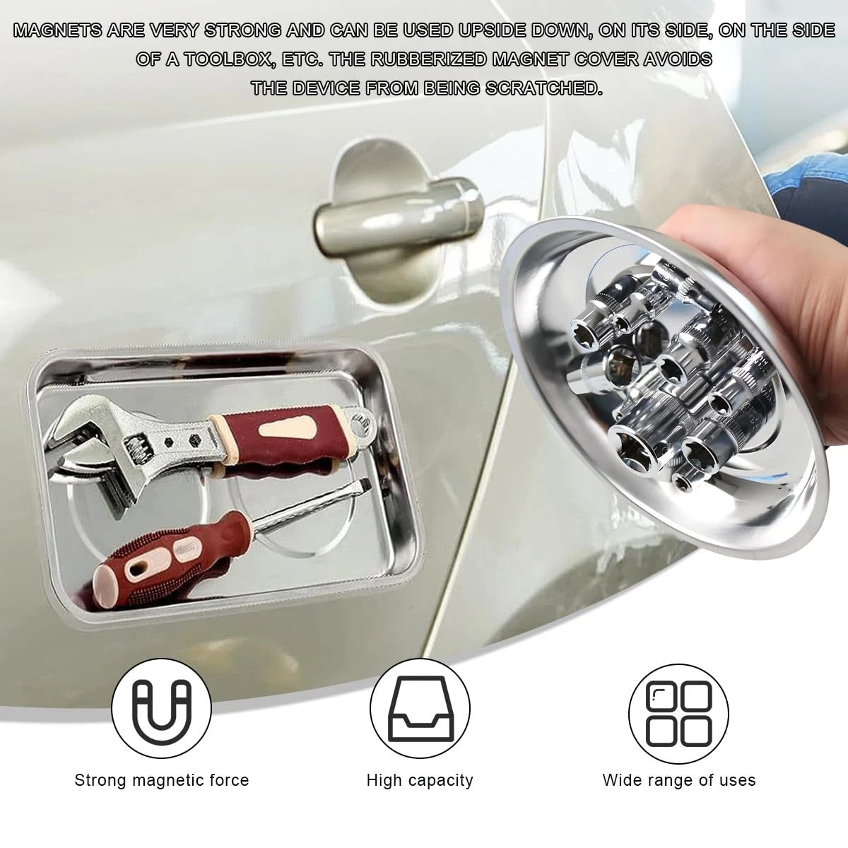 ZNDAW 2 PCS Magnetic Parts Tray Set, Stainless Steel 3" Round