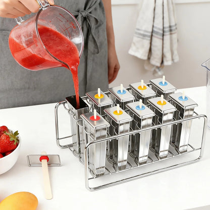 Popsicle Molds Set 10 Pieces Stainless Steel 10.1in x 4.7in x 6.7in, Silver