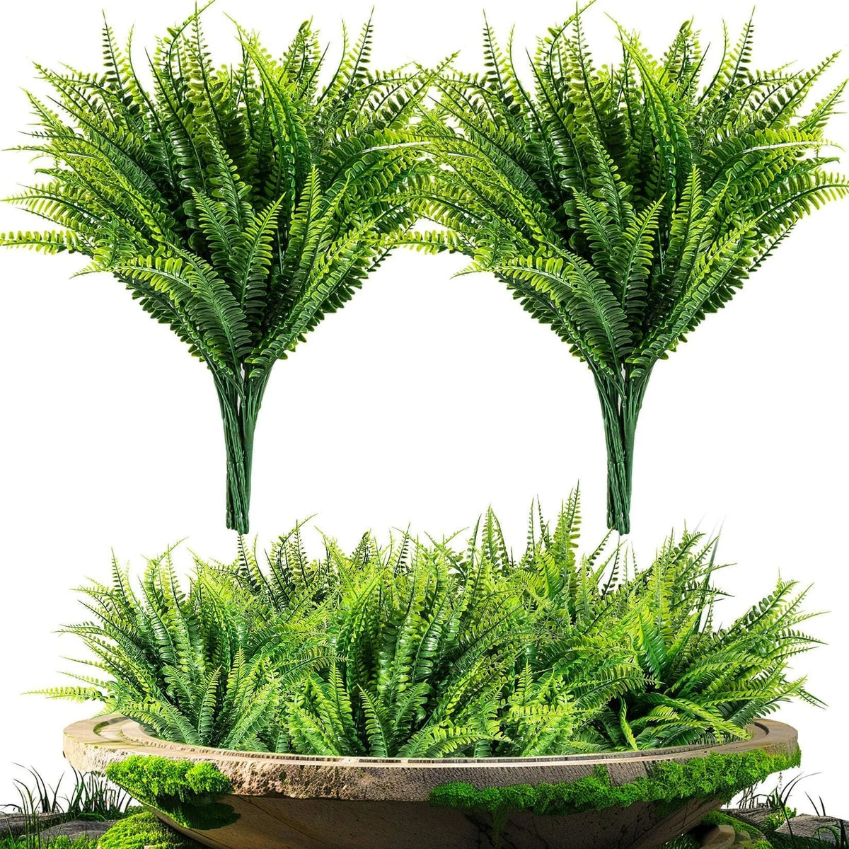 MAQIHAN 10 Pcs Fake Fern - Artificial Ferns for Outdoors - Faux 10PCS, Green