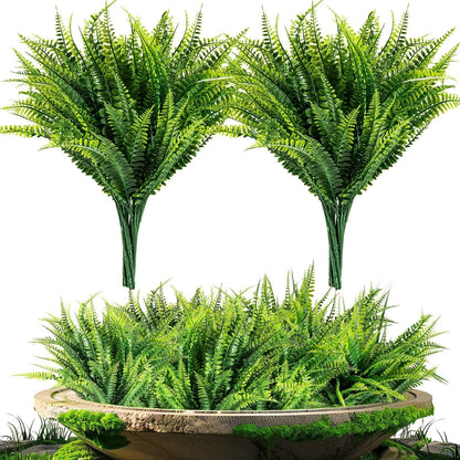 MAQIHAN 10 Pcs Fake Fern - Artificial Ferns for Outdoors - Faux 10PCS, Green