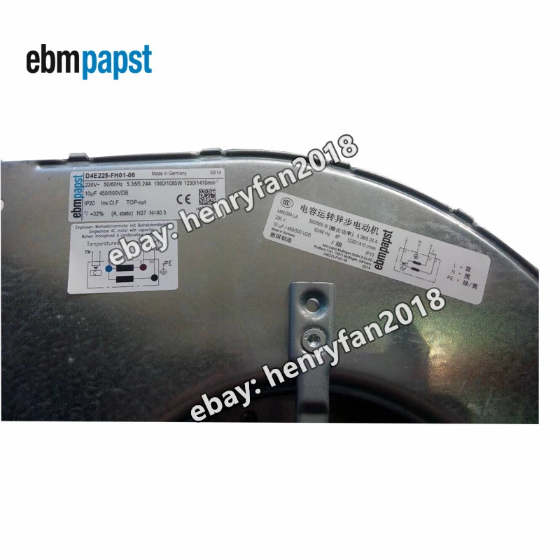 Ebmpapst D4E225-FH01-06 Centrifugal Fan 230VAC 5.38/5.24A Ebm Blower Cooling Fan
