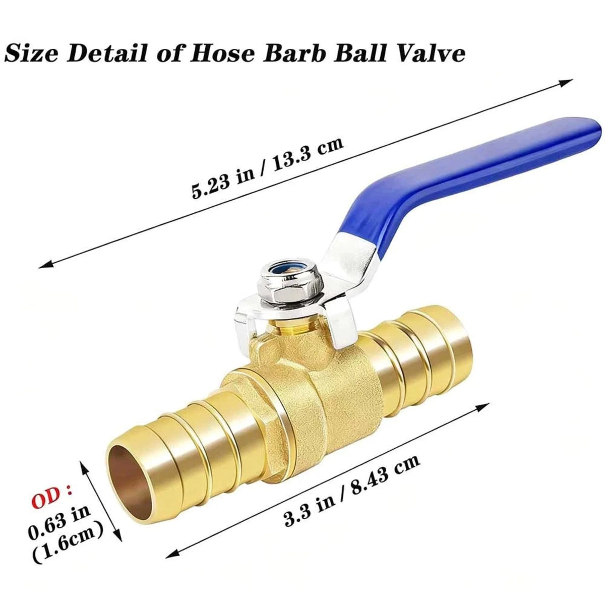 Brass Ball Valve 16mm Hose Barb for Industrial Use Fluid Gas Shut Off Valve