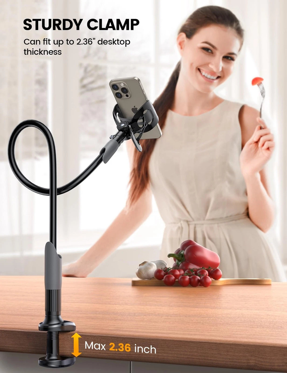 Lamicall Gooseneck Phone Holder for Bed - Cell Mount Clamp Clip, Black