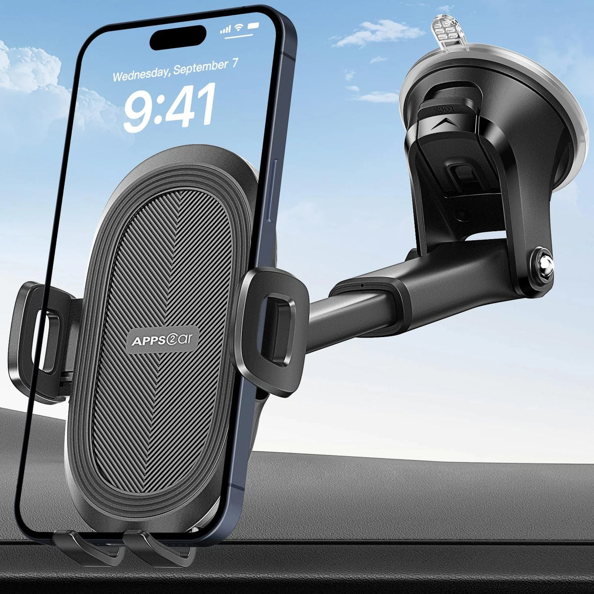 APPS2Car Suction Cup Phone Mount, Universal 6.3 inches, Black-1st Version