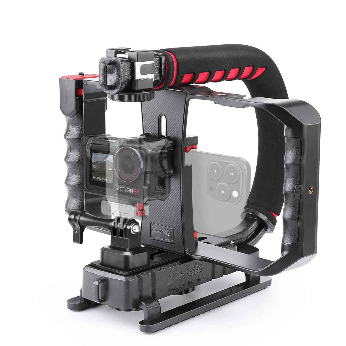Zeadio Camera Smartphone Handheld Stabilizer, Triple Cold-Shoe Handle black