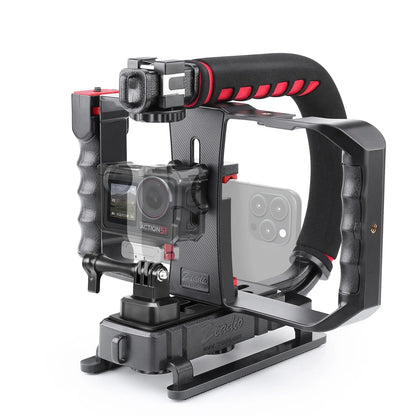 Zeadio Camera Smartphone Handheld Stabilizer, Triple Cold-Shoe Handle black