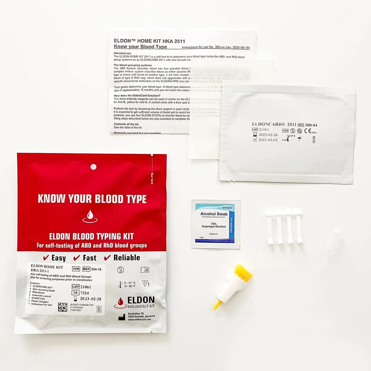 Home Blood Typing Kit -  Package + Improved Lancet 6 Piece Set
