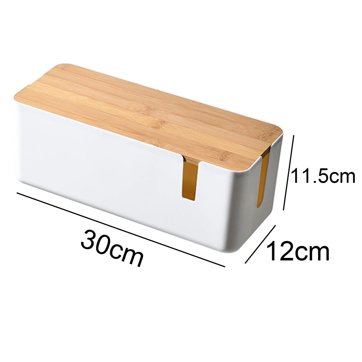 Changsuo Small Cable Management Box with Bamboo Lid for small, White