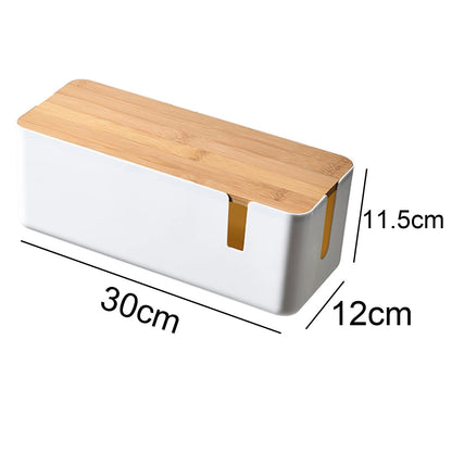 Changsuo Small Cable Management Box with Bamboo Lid for small, White