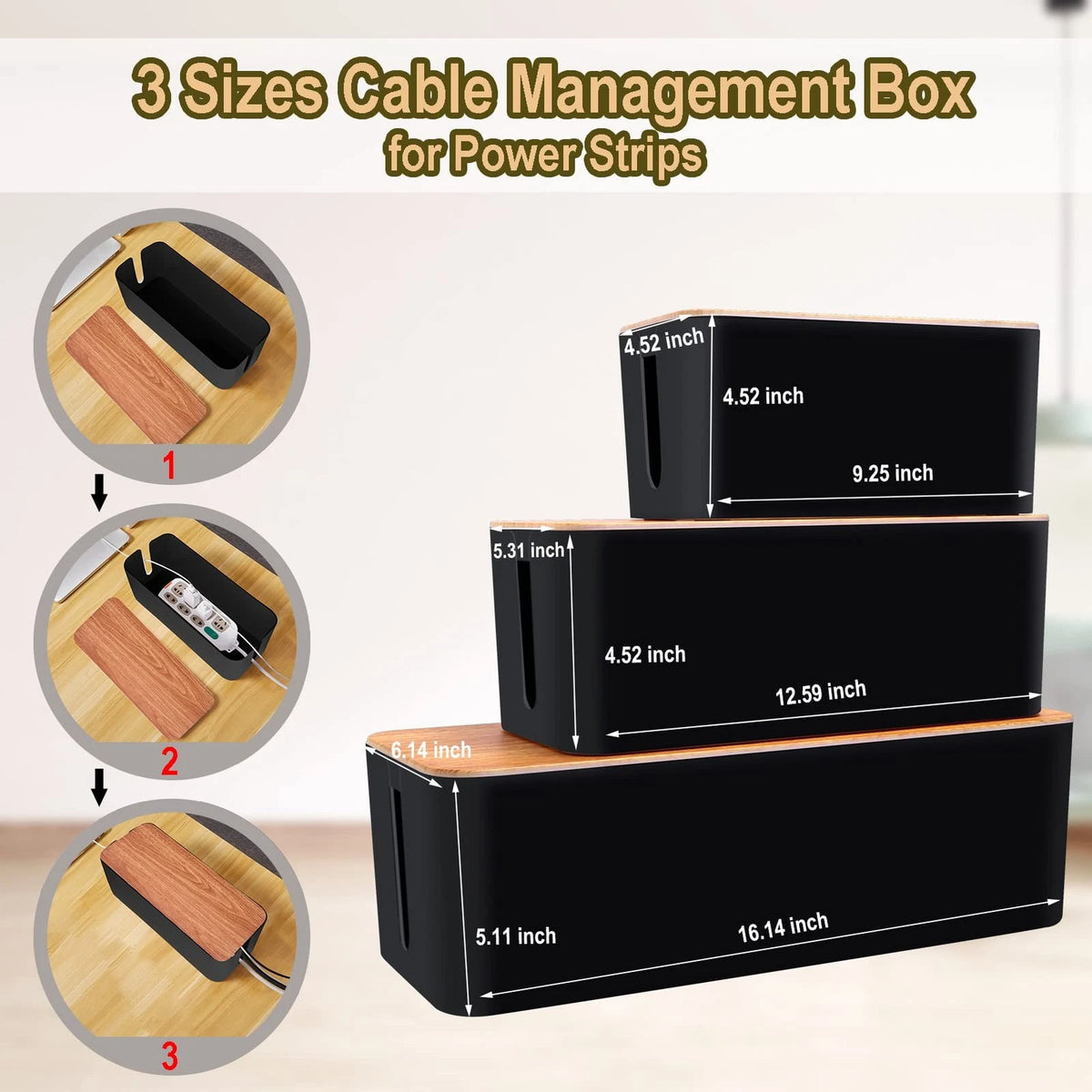 YUANYE Cable Management Box Kit for Power 3 pack, Black
