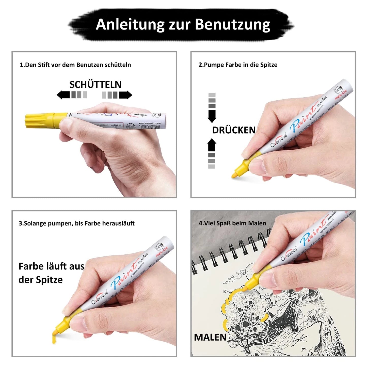 Paint Marker Pens - 5 Colors Permanent Oil 5 Count (Pack of 1), 5 colors