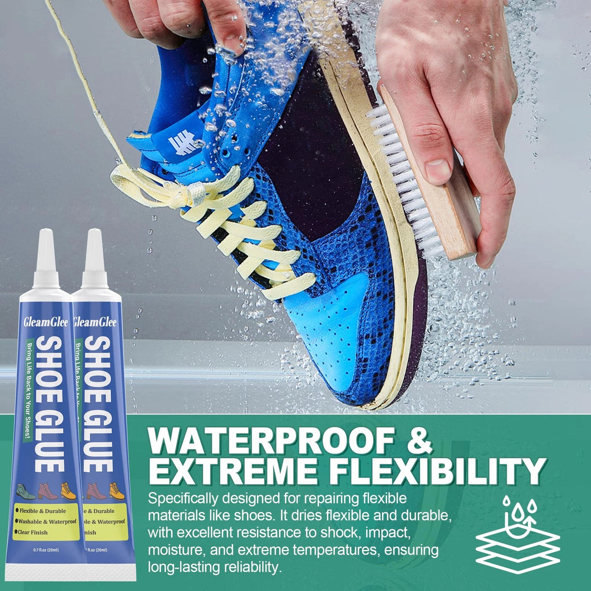 Shoe Glue, Professional Grade Flexible Repair Adhesive - 20ml x 2, Clear