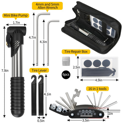 Bike Repair Kit, Bag With Tire Pump, Multitool, Tube Set