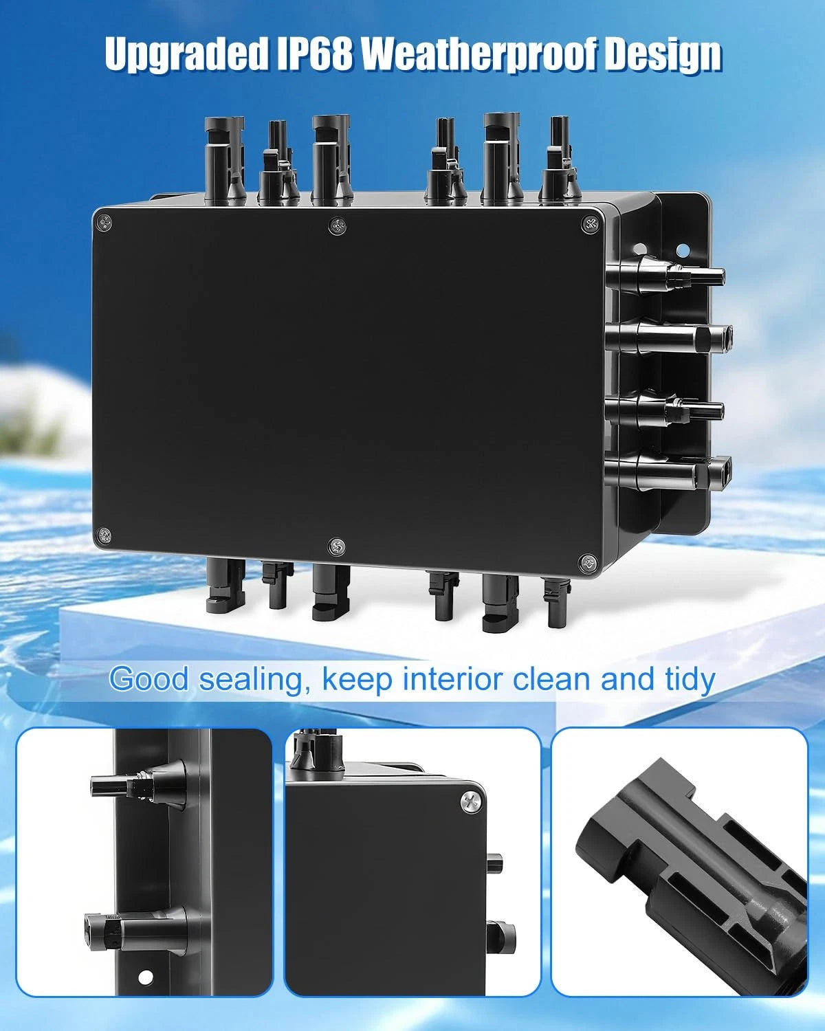 GMURA 8 String Solar PV Combiner Box, IP68 Waterproof Circuit Breaker Black
