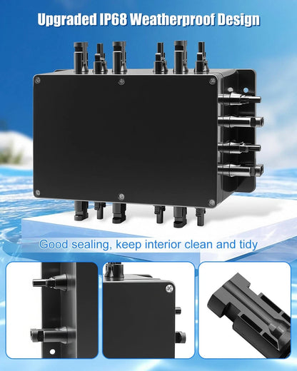 GMURA 8 String Solar PV Combiner Box, IP68 Waterproof Circuit Breaker Black