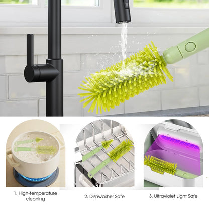 Portable 7-in-1 Baby Bottle Brush Set, Travel Cleaner Kit for Green