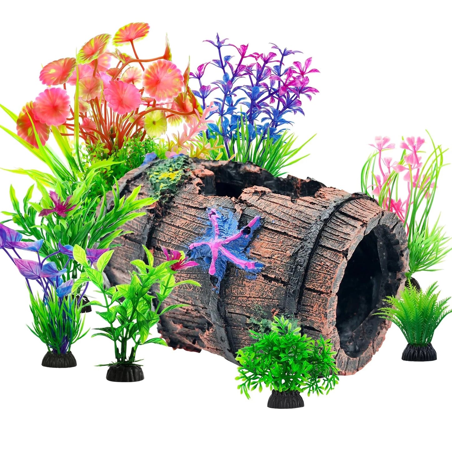 CousDUoBe Fish Broken Barrel Decor Tank Decorations Betta 9 Pcs, Brown
