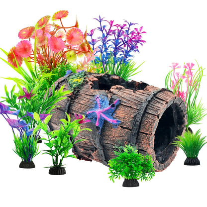 CousDUoBe Fish Broken Barrel Decor Tank Decorations Betta 9 Pcs, Brown