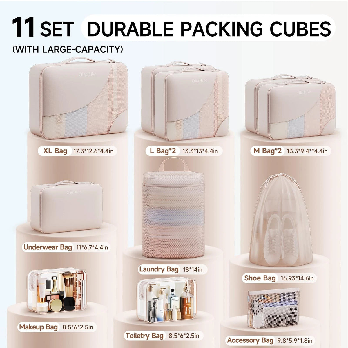11 Set Packing Cubes for Travel, Gifts 11 (For Checked/Large), 01 Beige