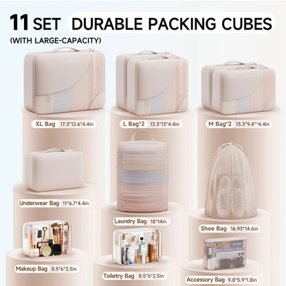 11 Set Packing Cubes for Travel, Gifts 11 (For Checked/Large), 01 Beige