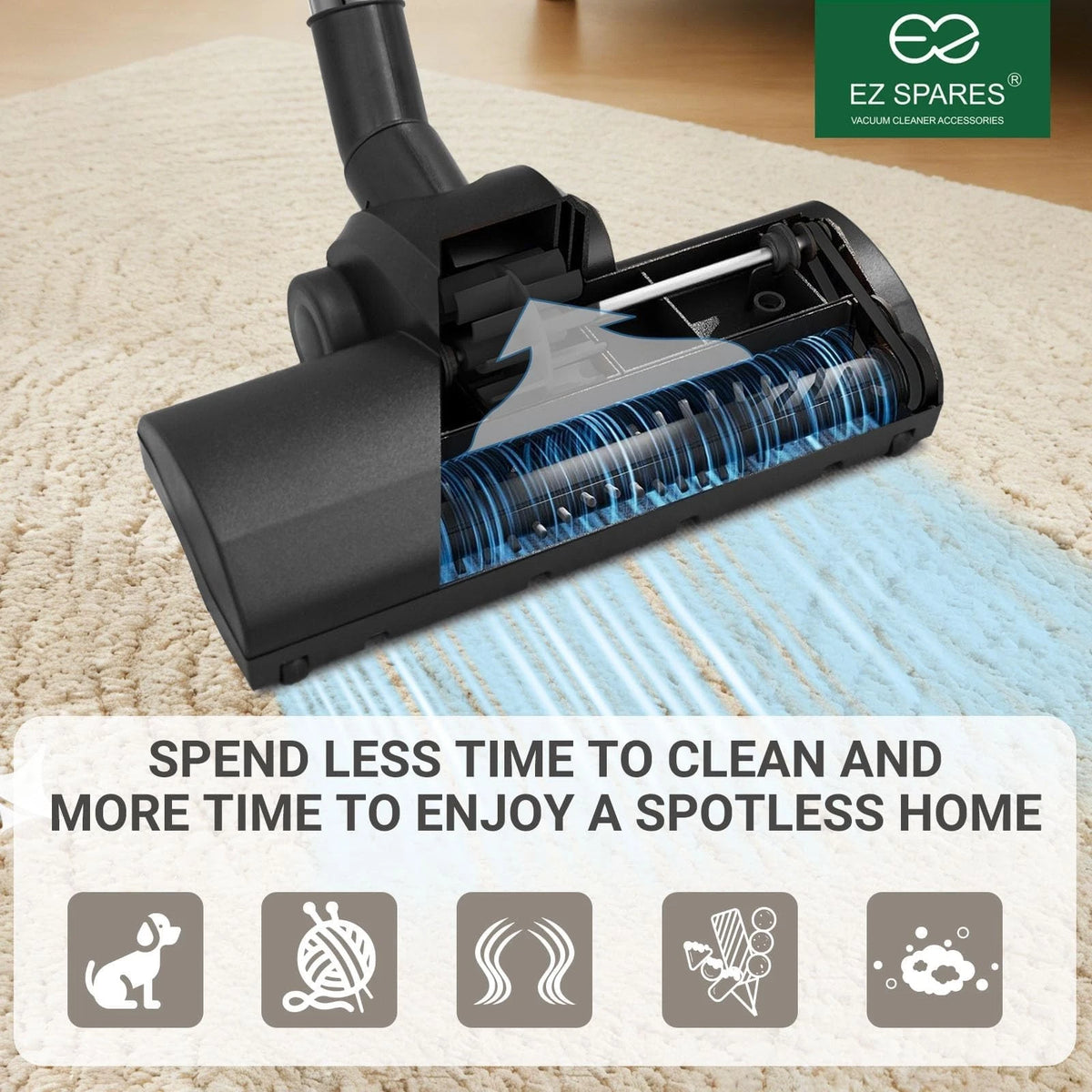 EZ SPARES Brush Head Replacement for Universal Vacuum,Turbo Floor Black