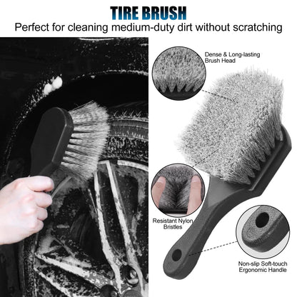 8Pcs Wheel Brush, Tire Cleaner Brush Set - 2 Soft Black