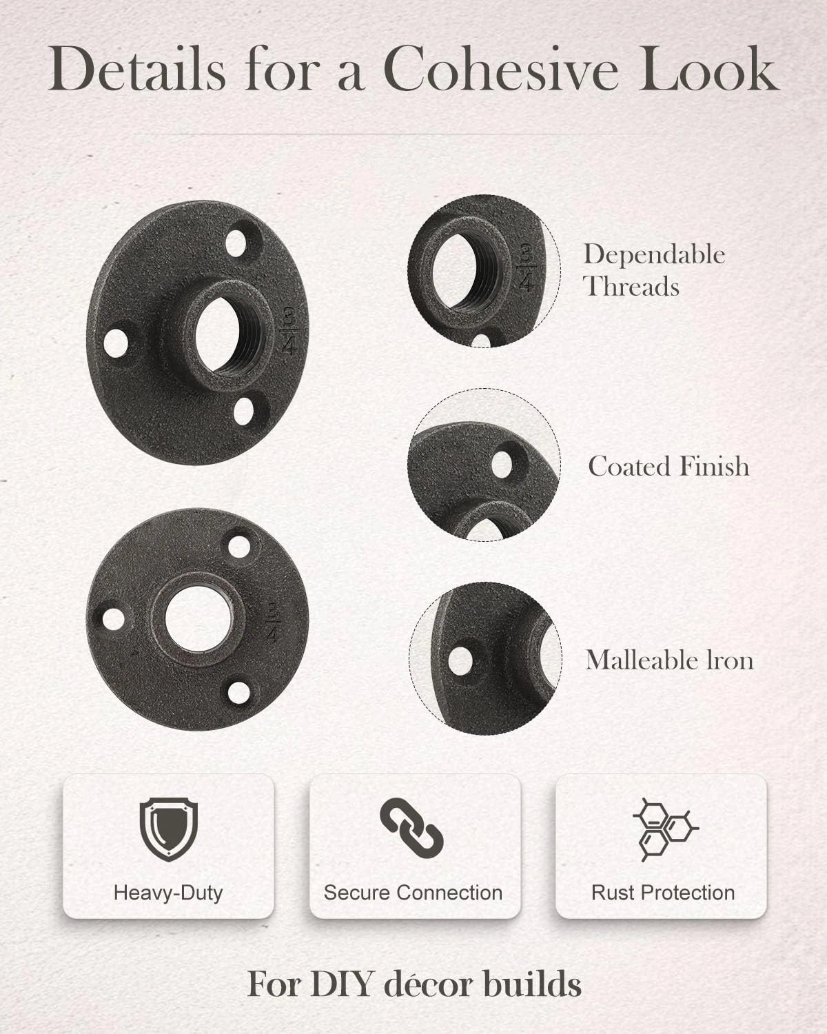 Niubid 10 Pack 3/4 inches Malleable Cast Iron Pipe Flange, inch, Black