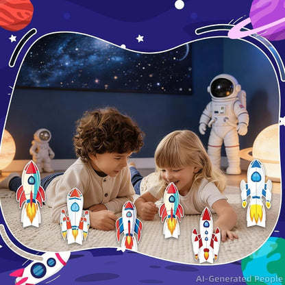 Oiuyamn 6-Piece Spaceship Party Decorations Set, 3D Rocket Centerpieces and...