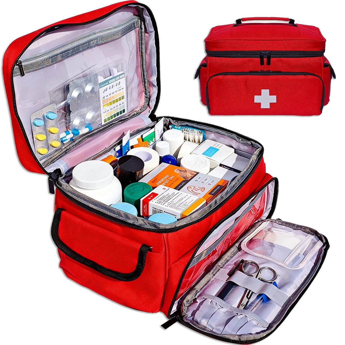 MiimGogo First Aid Bag Empty 12" x 9" x 7" Medical Red Pill Small,