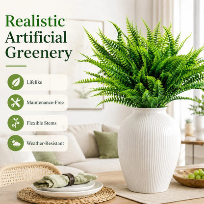 MAQIHAN 10 Pcs Fake Fern - Artificial Ferns for Outdoors - Faux 10PCS, Green